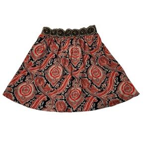 mi ami Embellished Waist Boho Flared Skirt Paisley Print Blue Red Size Small